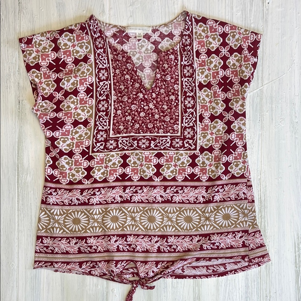 💚5 for $25 Farmers Market by oneworld Bohemian Print Women's Top Sz M